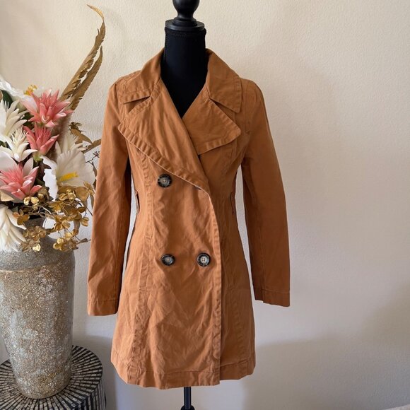 Old Navy Jackets & Blazers - Old Navy Camel Caramel 100% Cotton Belted Double Breasted Trench Rain Coat Small